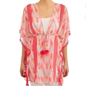 Time and Tru Colorful Pom Pom Detail Kimono